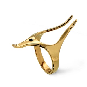 ANUBIS Egyptian 14k yellow gold Engagement Ring, Black Diamond Ring, Alternative Engagement Ring, Custom Fine Jewelry by Arosha image 1