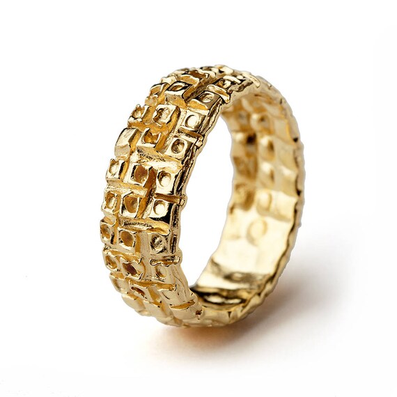 HONEYCOMB Gold Wedding Ring 18k Gold Wedding Band for Her - Etsy