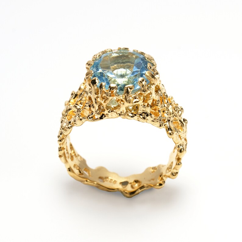 CORAL Sky Blue Topaz Engagement Ring, Blue Topaz Ring Gold, 14k Gold Ring, Unique Gold Ring, Gold Gemstone Ring, Birthstone Ring image 6