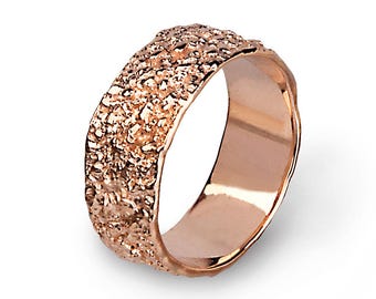 ANTICO 14k Rose Gold Wedding Band Ring, Textured Wedding Band, Unique Wedding band Women, Mens Wedding Band Rose Gold, His and Hers
