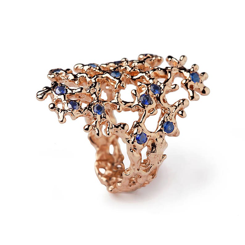 SEA SPRAY Rose Gold Sapphire Ring Blue Sapphire Ring 14k Etsy