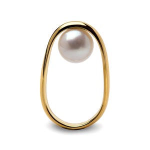 OVERTURN 14k Gold Pearl Ring, Gold Pearl Engagement Ring, Unique Pearl Ring, Modern Geometric Pearl Ring, Minimalist Gold Ring image 2