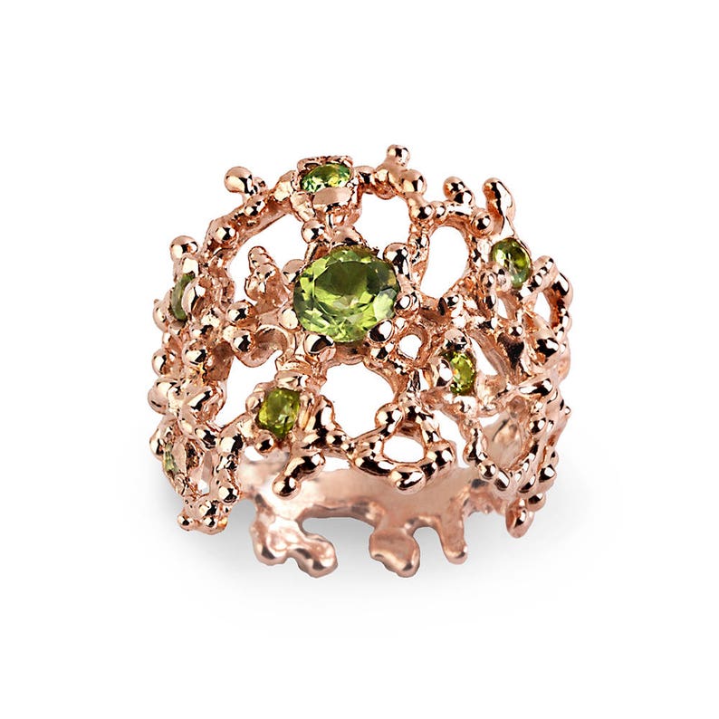 CORAL Rose Gold Peridot Ring 14k Rose Gold Peridot Band - Etsy