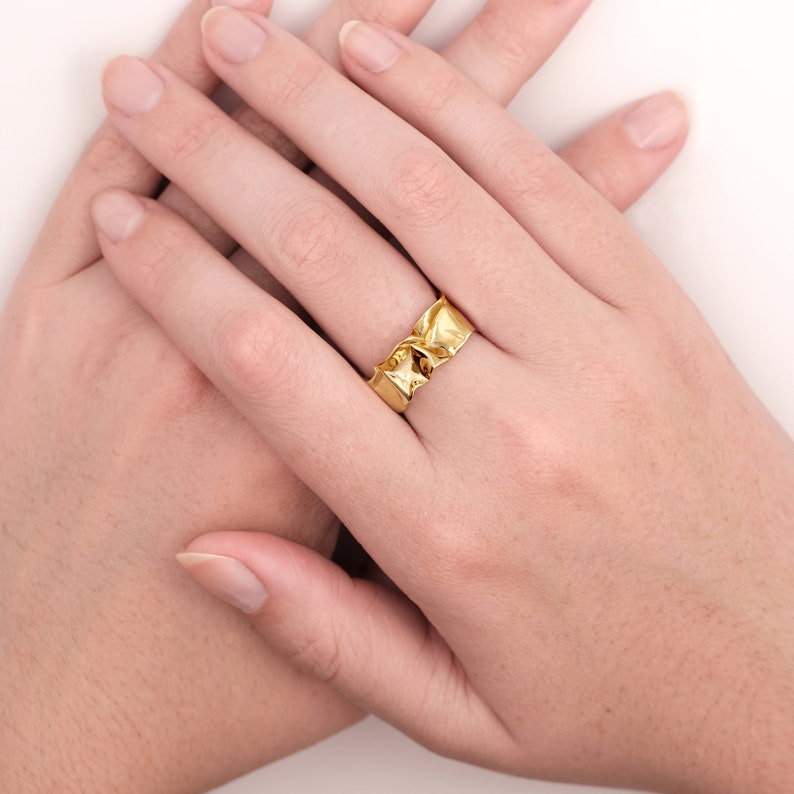 CRUMPLED 18k Gold Ring for Men Women, Unique Gold Wedding Band, Mens Gold Band Ring, 18k Gold Wedding Band, Italian Fine jewelry image 2