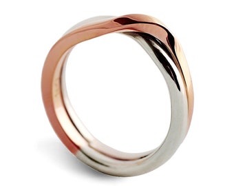 LOVE KNOT White and Rose gold wedding band, unique wedding ring, alternative mens womens wedding ring, two tone ring