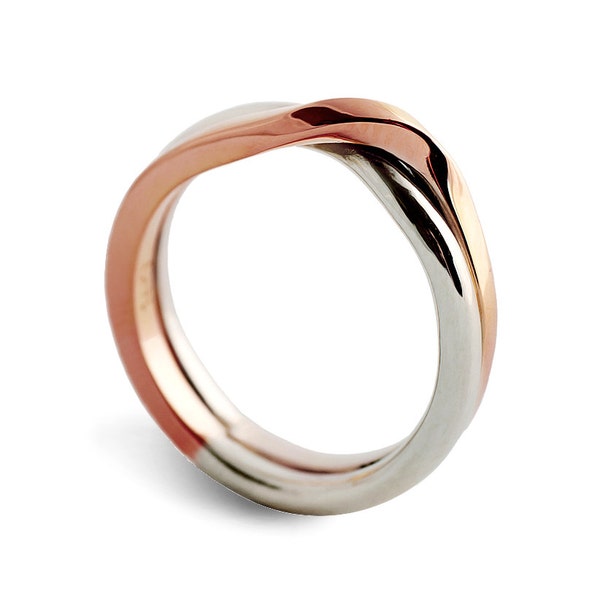 LOVE KNOT White and Rose gold wedding band, unique wedding ring, alternative mens womens wedding ring, two tone ring