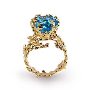 CORAL Swiss Blue Topaz Engagement Ring, Blue Topaz Ring Gold, 14k Gold ...