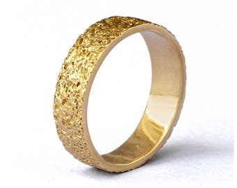 STARDUST Textured Wedding Band, 14k Yellow Gold Wedding Ring, Unique Wedding band, Mens Wedding Band Gold