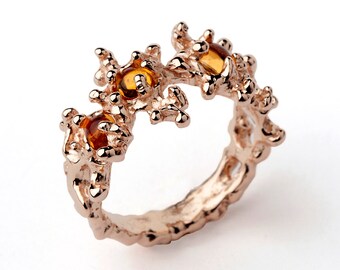 BETWEEN the SEAWEEDS Rose Gold Ring, Citrine Ring, Rose Gold Citrine Ring, Unique Gold Ring, Rose Gold Band