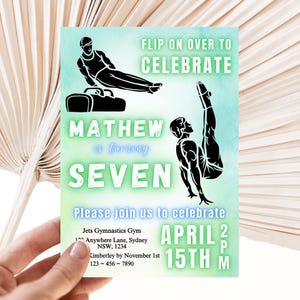 Green watercolour Gymnastics birthday Invitation, Digital Self-Editable Canva Template