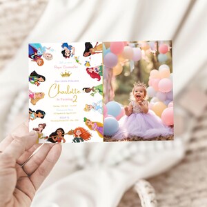 Girls Princess and friends birthday party Photo Invitation, Digital Self-Editable Canva Template DPF0001