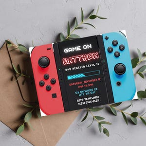 Game controller birthday party digital Invitation, ANY AGE Digital Self-Editable Canva Template