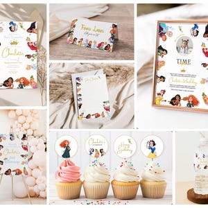 Girls Princess and friends birthday party Bundle, Digital Self-Editable Canva Template DPF0001