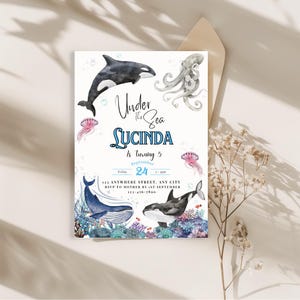 Under the sea Little Mermaid  Balloon age birthday party digital Invitation, ANY AGE Digital Self-Editable Canva Template