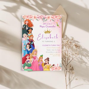Floral Princess birthday party Invitation, Digital Self-Editable Canva Template