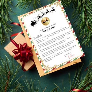 Carta personalizada da mesa do Papai Noel, correio do Pólo Norte da véspera de Natal, modelo Canva digital autoeditável para impressão instantânea