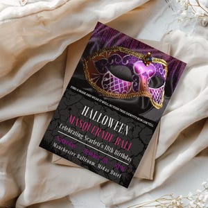 Masquerade Ball Invitation, 21st Masked Ball, Any age Birthday party Digital Self-Editable Canva invitation template