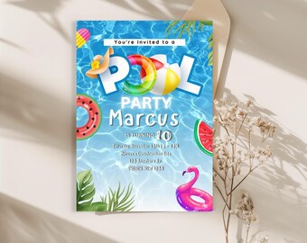 Customizable Pool Party Invitation | Editable Summer Birthday Invite ...