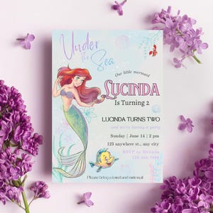 Under the sea Little Mermaid  Balloon age birthday party digital Invitation, ANY AGE Digital Self-Editable Canva Template