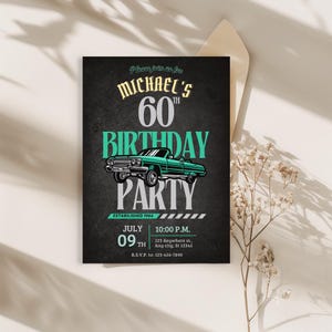 Any age Classic car mens birthday invitation, Printable Digital Instant Download Self-Editable Canva Template Surprise or no Surprise invite