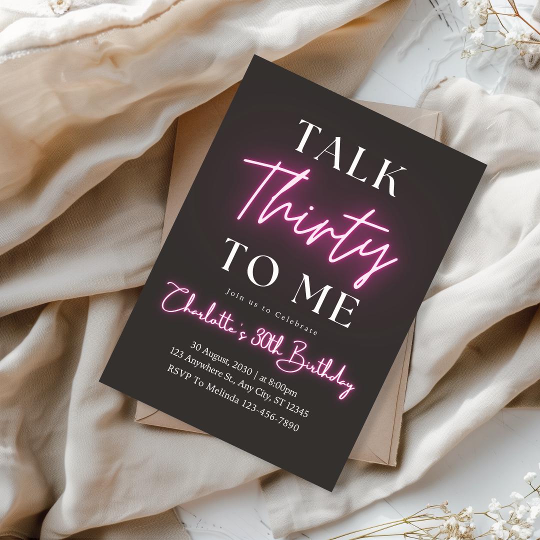 Thirty Birthday Invitation, Printable Digital Invitation, Talk Thirty to me Instant Download Self-Editable Canva Template