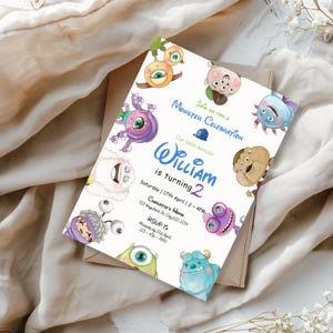 Monsters birthday party digital Invitation, Digital Self-Editable Canva Template
