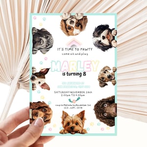 Rainbow Paw Dog Birthday Party Digital Self-Editable Canva Template