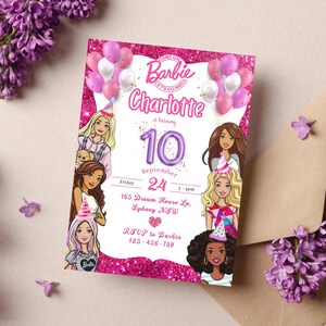 Glitterpopfeestje en vrienden 10e verjaardagsfeestje, digitale, zelfbewerkbare canvasjabloon