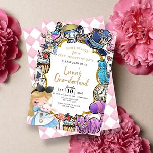 Tea party, Alice in wonderland Invitation, Digital Self-Editable Canva Template