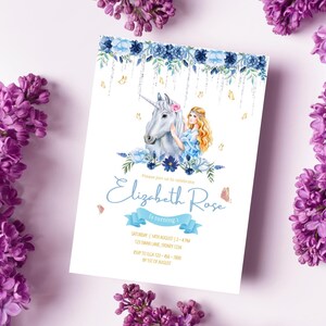 Whimsical Fairy and unicorn birthday Invitation, Digital Self-Editable Canva Template