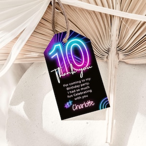 Pink Neon 10.Geburtstag Thank you / Lolly bag tags, Digital Self-editable Canva Template