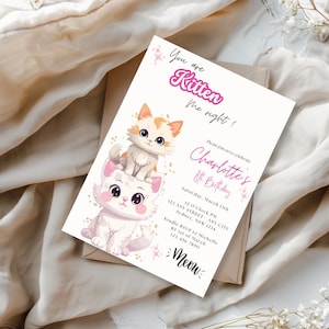 Pastel kitten girls birthday invitation, Printable Digital Invitation, Instant Download Self-Editable Canva Template