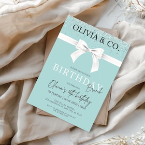 Einfaches inspiriertes Frühstück, Geburtstags-Brunch-Party Einladung, JEDES ALTER Audrey Hepburn Tiffany Digitale selbst bearbeitbare Canva-Vorlage