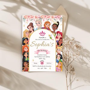 Girls Floral Princess birthday party Invitation, Digital Self-Editable Canva Template