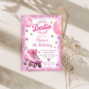Glitter doll RollerSkating birthday party Invitation, Digital Self-Editable Canva Template