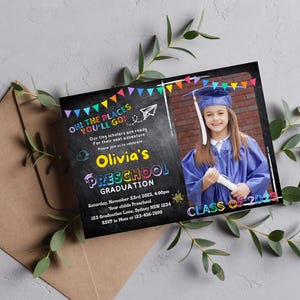 Modèle numérique d'invitation à une fête de remise des diplômes préscolaire-maternelle, modèle auto-modifiable Canva