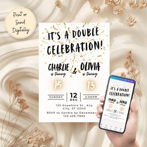 It&#39;s a double celebration birthday party Invitation, Joint birthday Digital Self-Editable Canva Invitation Template