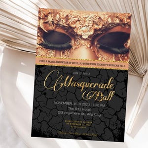 Masquerade Ball Invitation, Digital Self-Editable Canva Template