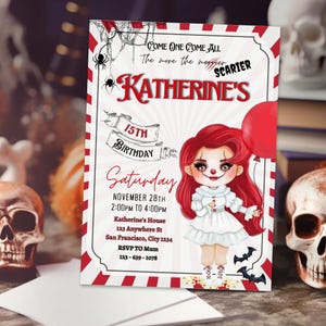 Halloween IT Horror Clown Invitation, Digital Self-Editable Canva Template