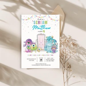 Monsters birthday party digital Invitation, Digital Self-Editable Canva Template