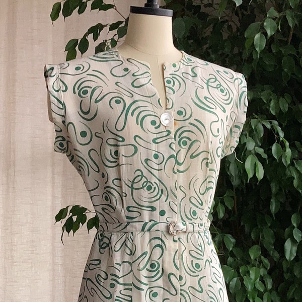 1950’s Linen Novelty Printed Summer Cocktail Dress