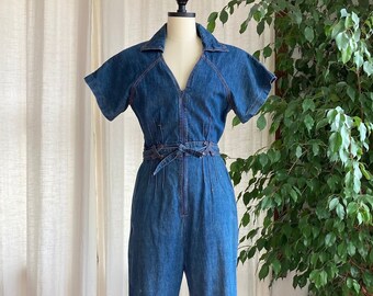 A 1970s Montgomery Ward Denim Bell Bottom Jumpsuit