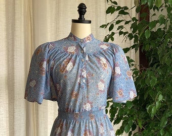 1970’s Blue Floral Sheer Butterfly Sleeve Dress