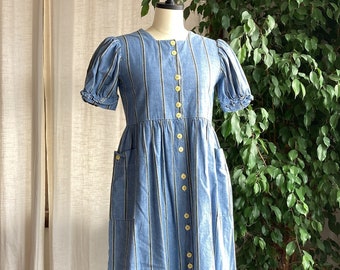 A 1980’s Cottontail Original Blue Striped Cotton Dress