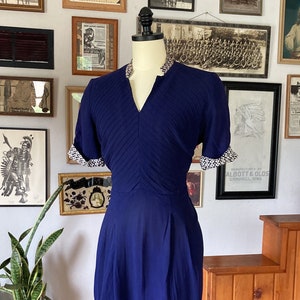 1950s Rayon Navy Blue Dress