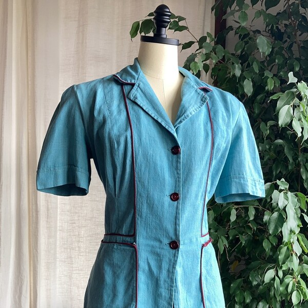 1940’s - 1950’s Work Wear Blue Cotton Blouse