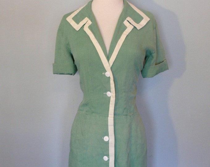 1940's Green Dress With Cream Details - Etsy