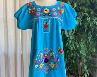 1970’s - 1980’s Colorful Cotton Mexican Embroidered Dress