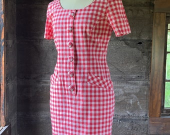 1990’s Red Gingham Santa Fe by Jim Tremblay Body Con Dress