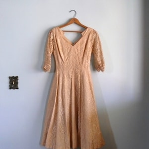 vintage 1950s Dress  // Cream Lace Wedding Dress